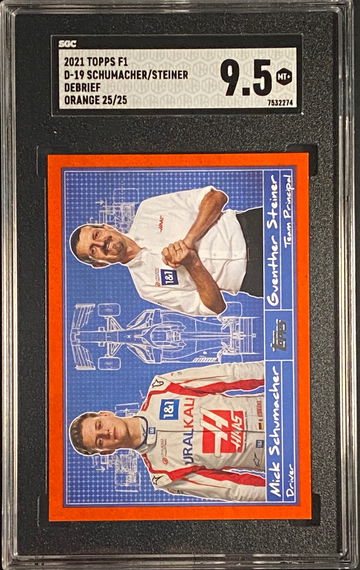 2021 Topps Formula 1 F1 Mick Schumacher Rookie  Guenther Steiner Orange Debrief /25 Insert SGC 9.5