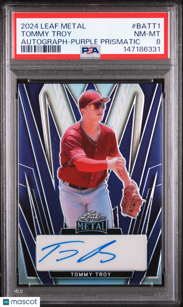 2024 Leaf Metal Autographs Tommy Troy #BATT1 Purple Prismatic /15 PSA 8