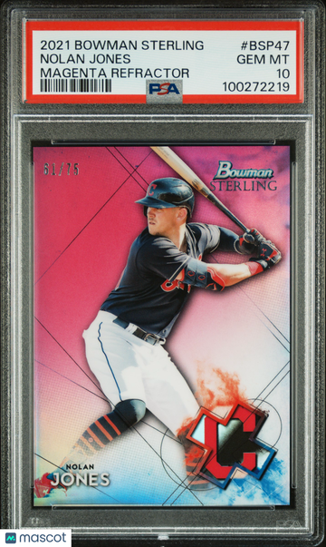 2021 Bowman Sterling Nolan Jones Magenta Refractor 61/75 #BSP47 PSA 10 Cleveland Indians