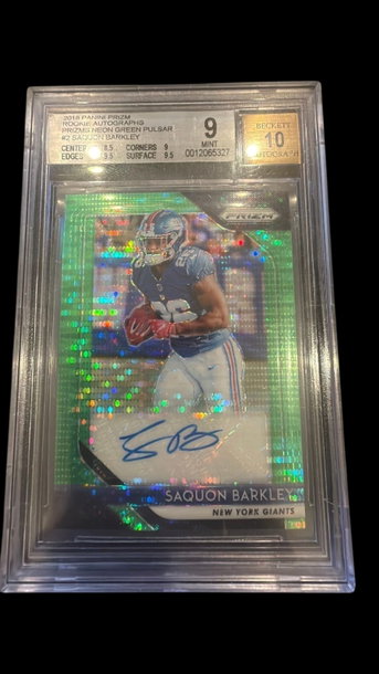 2018 Prizm | Rookie Saquon Barkley | Neon Green Pulsar | BGS 9 Auto 10