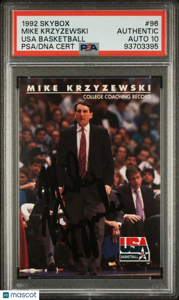 1992 Skybox Usa Basketball Mike Krzyzewski #96 Usa Basketball PSA A Auto 10
