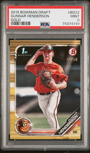 2019 BOWMAN DRAFT GUNNAR HENDERSON #BD22 GOLD PSA 9