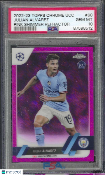 2022-23 Topps Chrome UEFA Club Competitions Julian Alvarez #68 Pink Shimmer PSA 10
