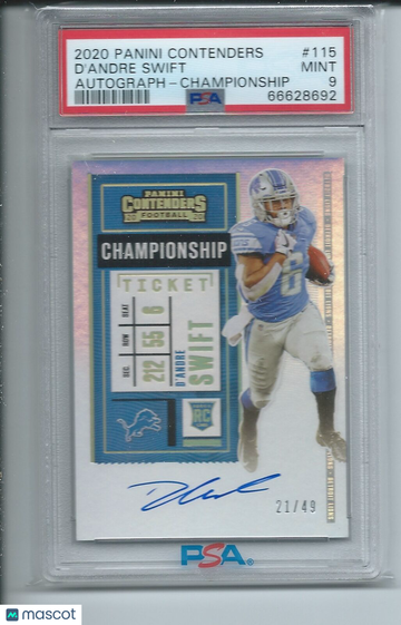 2020 Panini Contenders D'andre Swift #115 Autograph Championship PSA 9