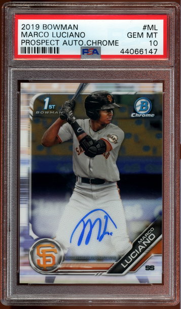 Marco Luciano 2019 Bowman Prospect Auto Chrome PSA 10