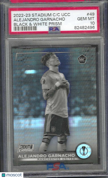 2022-23 Topps Stadium Club Chrome UEFA Club Competitions Alejandro Garnacho #49 Black & White Prism Ref PSA 10