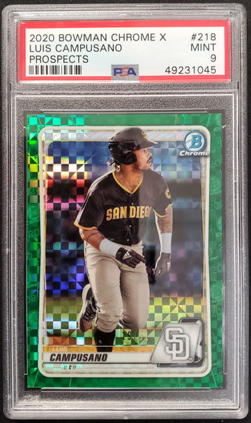 2020 Bowman Chrome X Luis Campusano #218 Prospect Green X-Fractor #19/31 PSA 9