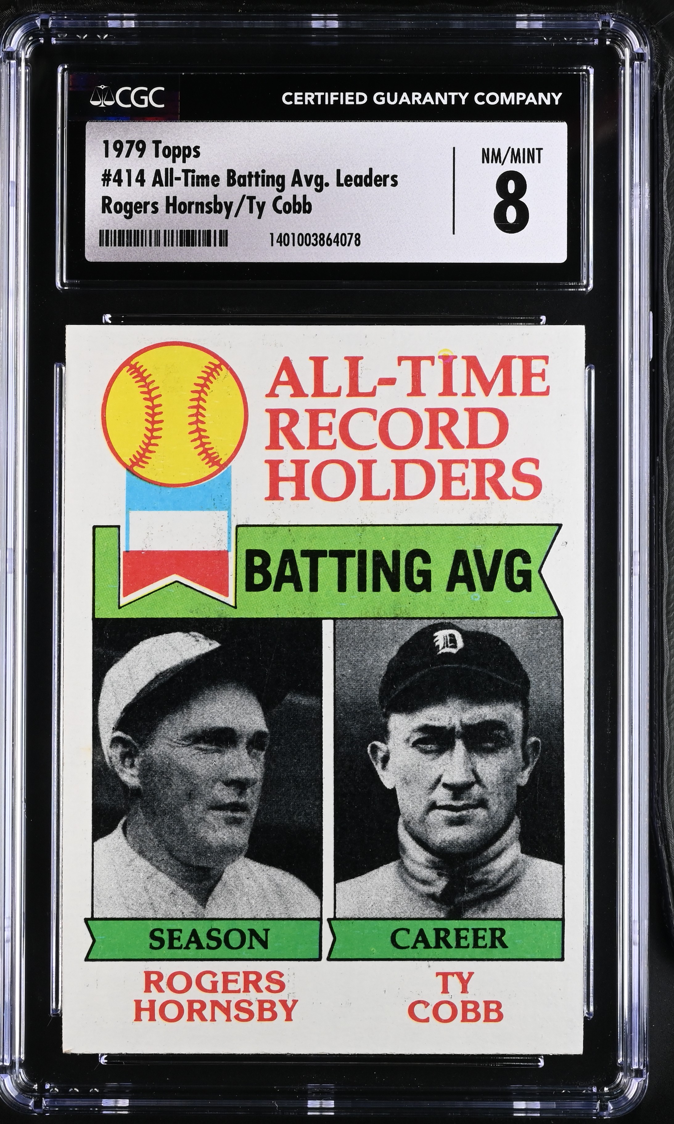 1979 Topps All-Time Batting Avg. Leaders #414 Hornsby/Cobb CGC 8 P1370