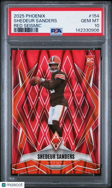 2025 Panini Phoenix Shedeur Sanders #154 Red Seismic /99 Rookie PSA 10