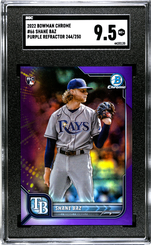 2022 Bowman Chrome Shane Baz #66 Purple Ref. SGC 9.5