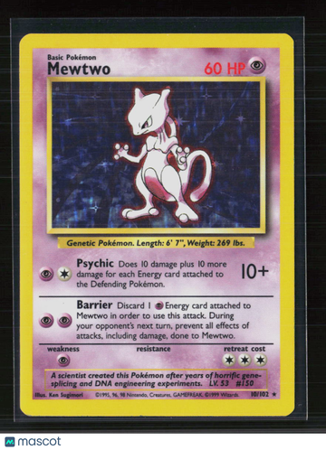 1999 Base Set Mewtwo Holo Rare #10/102