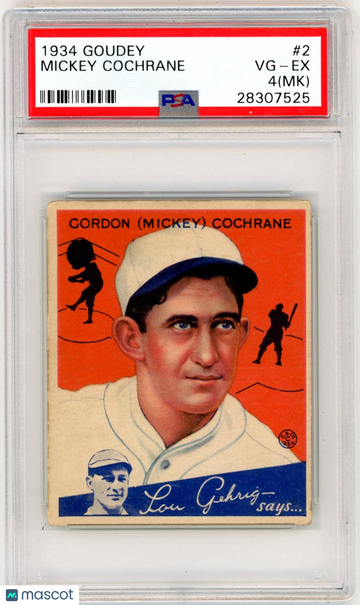 1934 Goudey Mickey Cochrane #2 MK PSA 4