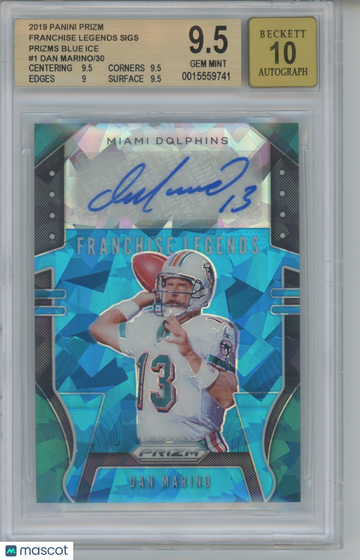 2019 Panini Prizm Dan Marino Blue Cracked Ice Parallel/Variety BGS 9.5 Panini Authentic