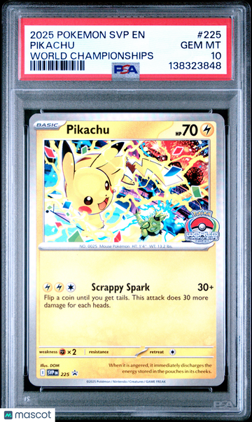 2025 Pokemon SVP EN-SV Black Star Promo Pikachu World Championships PSA 10 #225