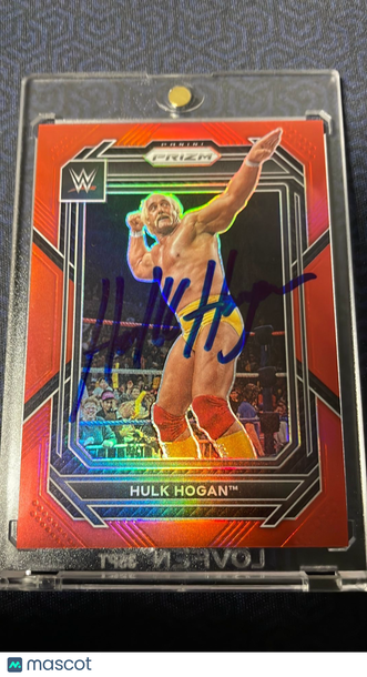 2023 Panini Prizm WWE Hulk Hogan #195 Red Holofoil 1/1 On Card Auto Short Print BAS Wrestling Card