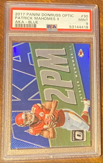 2017 PATRICK MAHOMES PANINI DONRUSS OPTIC BLUE 111/149 ROOKIE RC AKA 2PM #30 PSA 9 MINT KANSAS CITY CHIEFS