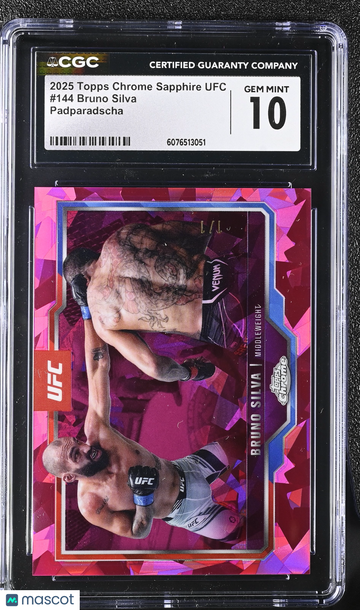 2025 Topps Chrome Sapphire UFC Bruno Silva #144 Padparadscha /1 CGC 10