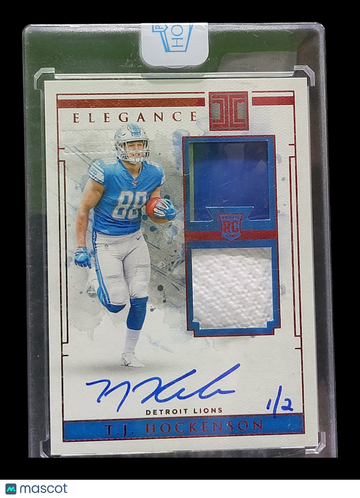 2019 Panini Impeccable Elegance T.J. Hockenson #121 /2 Dual Patch Player-Worn Material RC