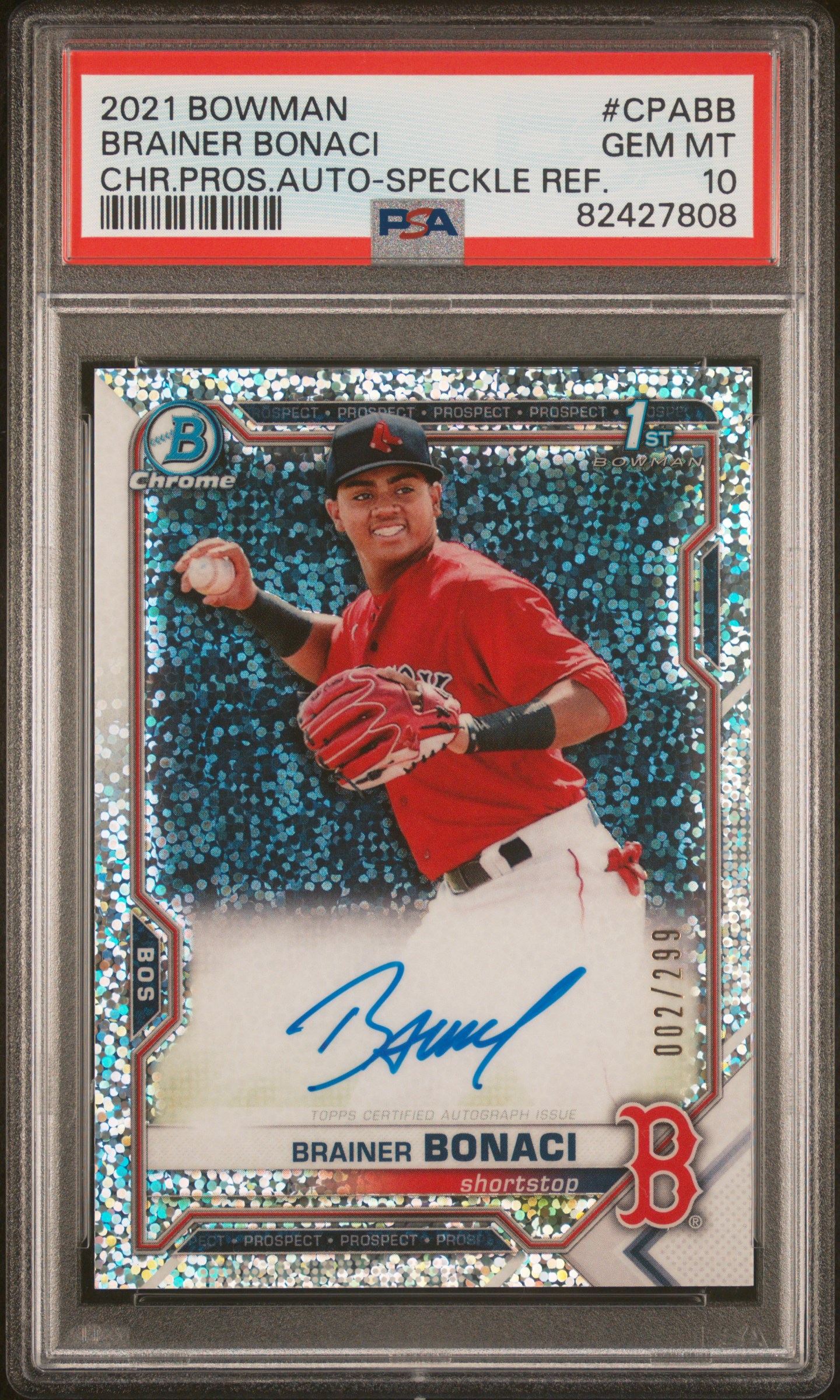 2021 Brainer Bonaci Bowman Chrome Prospect 1st Auto #CPABB Speckle Ref. PSA 10