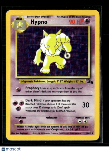 1999 Fossil Hypno Holo Rare #8/62