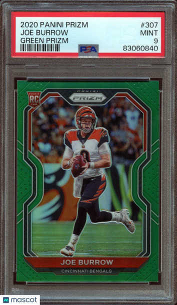 2020 Panini Prizm Joe Burrow #307 Green Prizm Parallel/Variety Rookie Base Set PSA 9