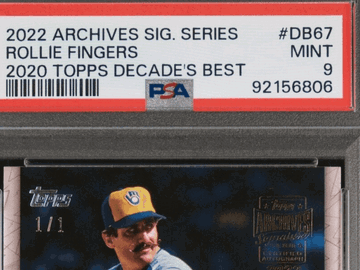 Graded 2022 Topps Archives Rollie Fingers Autographed Trading Card #DB-67 Signatures /1 PSA 9