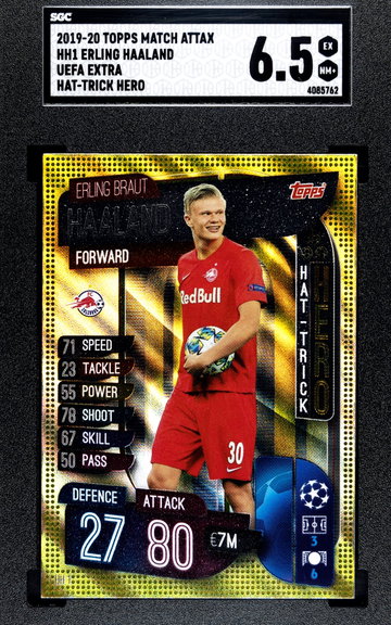 2019 Topps Match Attax Erling Haaland Hat Trick Hero SGC 6.5