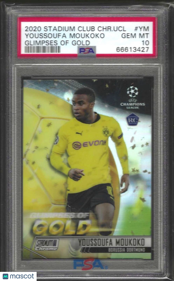 2020 Stadium Club Chrome UEFA Champions League Glimpses Of Gold Youssoufa Moukoko #YM PSA 10