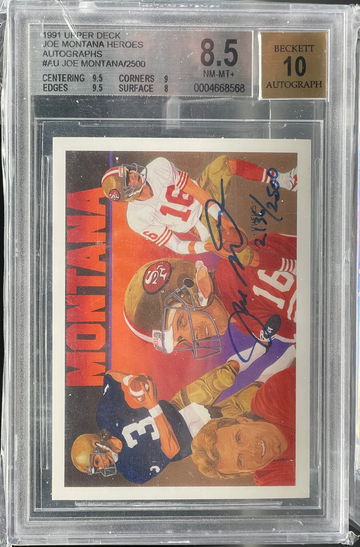 1991 Upper Deck Heroes Joe Montana /2500 BGS 8.5/10. 
