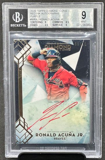 2020 TOPPS DIAMOND ICONS RED INK AUTOGRAPHS PURPLE #RIRAJ RONALD ACUNA JR /10 BGS 9