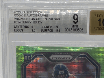 Graded 2020 Panini Prizm Jerry Jeudy Denver Broncos #314 Green Trading Card BGS 9 Auto 10
