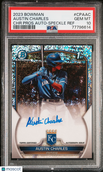 2023 Bowman Chrome Prospect Autographs Austin Charles #CPAAC Speckle Ref PSA 10