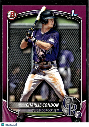 Charlie Condon 2025 Bowman Chrome 1st Bowman Purple Refractor /299 Colorado Rockies