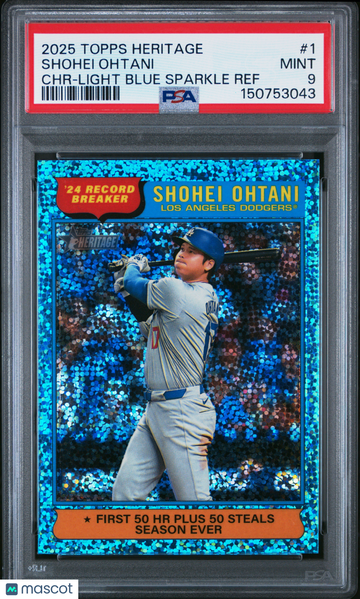 2025 Topps Heritage Shohei Ohtani #1 CHR Light Blue Sparkle Ref PSA 9