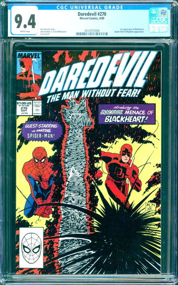 Daredevil #270 (1989) CGC 9.4 -- White pages; 1st app. of Blackheart; Spider-Man