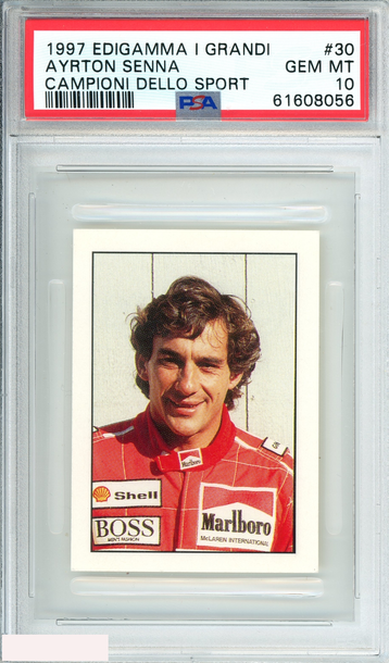 1997 EDIGAMMA I AYRTON SENNA #30 CAMPIONI DELLO SPORT PSA 10 GEM MT POP 3!