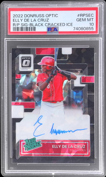2022 Donruss Optic Elly De La Cruz Rated Prospect Signature Cracked Ice Black PSA 10