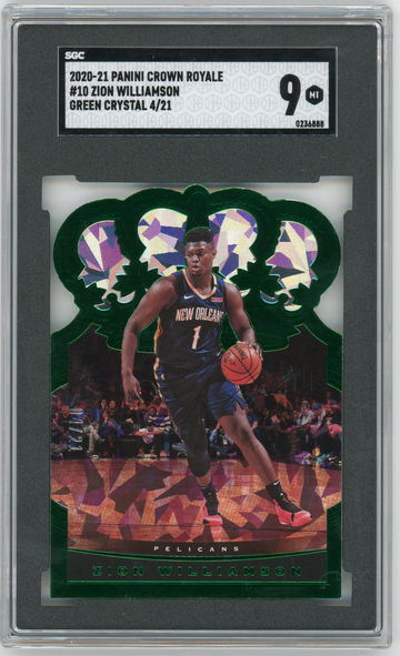 2020-21 Crown Royale Zion Williamson Green Crystal FOTL #d 4/21 SSP SGC 9 Panini