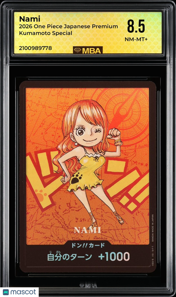 2026 One Piece Japanese Premium Kumamoto Special Nami 8.5 MBA 8.5