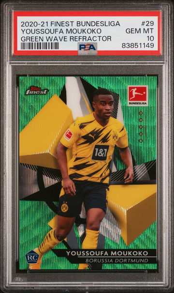 2020 TOPPS FINEST BUNDESLIGA YOUSSOUFA MOUKOKO GREEN WAVE #29 RC PSA 10