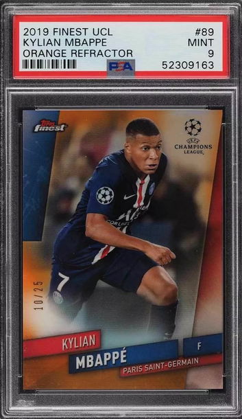 2019 Finest UCL Kylian Mbappe Orange Refractor #’d 10 / 25 PSA 9 - Pop 1 