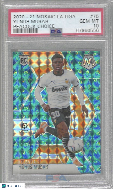 2020 Panini Mosaic La Liga Yunus Musah #75 Peacock Choice PSA 10