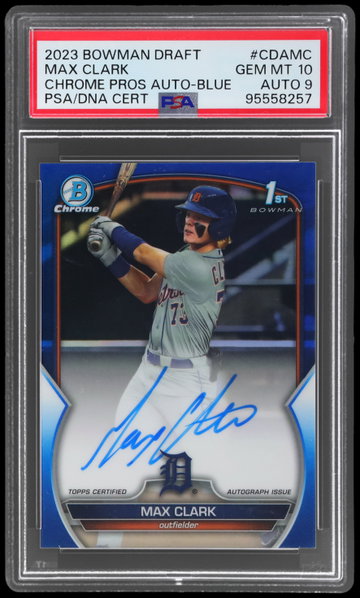 2023 Bowman Draft Max Clark Chrome Autograph Blue Refractor PSA 10 AUTO