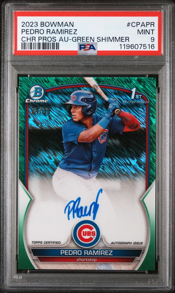 2023 Bowman Chrome Green Shimmer Pedro Ramirez #CPA-PR Auto /99 PSA 9