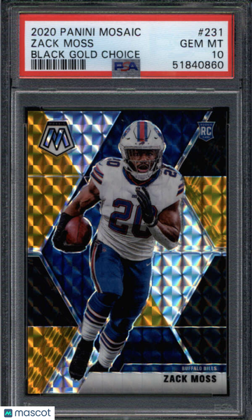 Graded 2020 Mosaic Zack Moss Rookie Black Gold Choice Buffalo Bills 1/8 PSA 10 Football Card