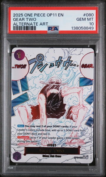 2025 One Piece A Fist of Divine Speed Alternate Art Gear Two #OP11-080 PSA 10