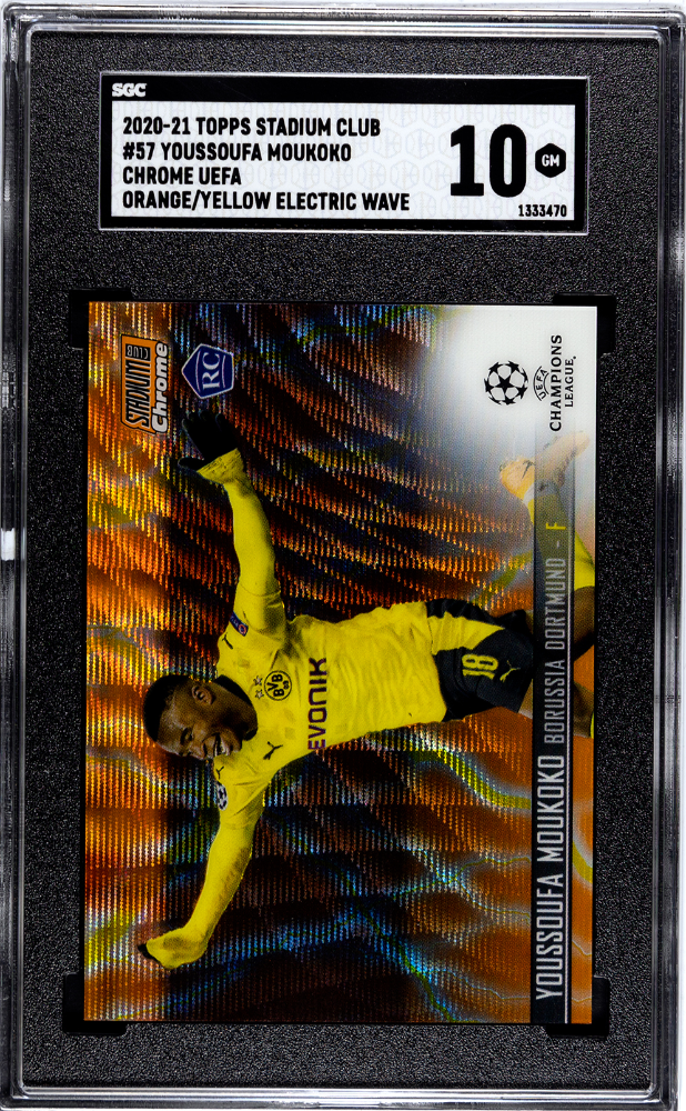 2020-21 Stadium Club UEFA Youssoufa Moukoko Orange/Yellow Electric Wave SGC 10