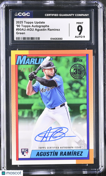 2025 Topps Update Agustin Ramirez 90AU-AGU Green /99 90 Topps Autographs CGC 9 Auto 9 Trading Card