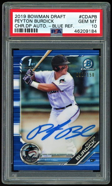 2019 Bowman Chrome PEYTON BURDICK Blue Refractor Auto RC PSA 10 Autograph #091/150 Miami Marlins