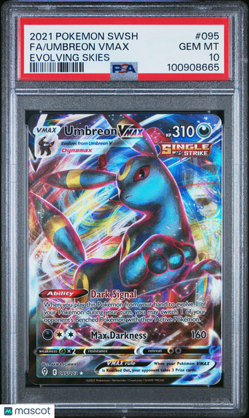 2021 Pokemon Sword & Shield Evolving Skies Umbreon VMAX Evolving Skies Fa PSA 10 #095